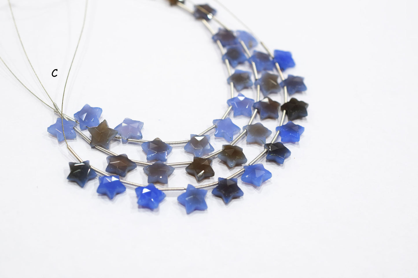 11 Pieces Natural Blue Chalcedony Concave Cut Star Shape Faceted Briolettes , Sold By Strand , 10 mm , 17361