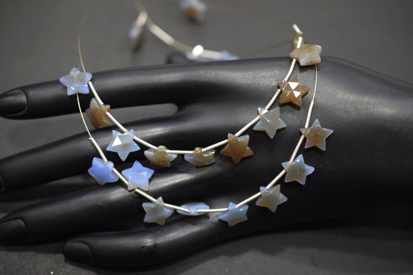 11 Pieces Natural Blue Chalcedony Concave Cut Star Shape Faceted Briolettes , Sold By Strand , 10 mm , 17361