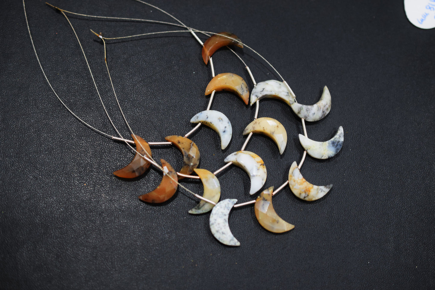 5 Pieces Dendrite Opal Faceted Crescent Half Moon Shape Briolettes , Sold By Strand , 7x18 - 8x18 mm , 17379