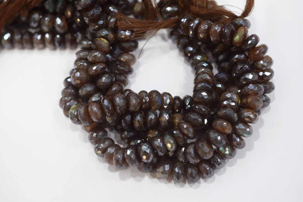 Chocolate Labradorite AB Coated Silver Rondelle Beads,Chcolate Labradorite AB Coated Silver Faceted Beads, 9.50 mm, 7" ,17249