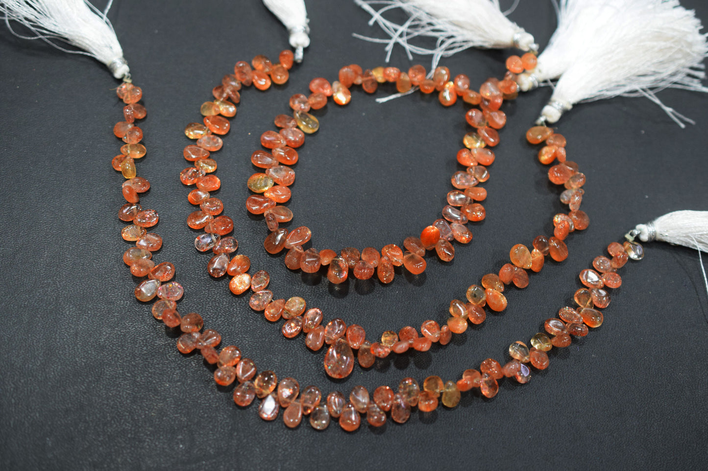 Sunstone Smooth Pear Shape Smooth Briolettes , Sold By Strand , 4x6 - 5x8 mm , 8" ,  17564