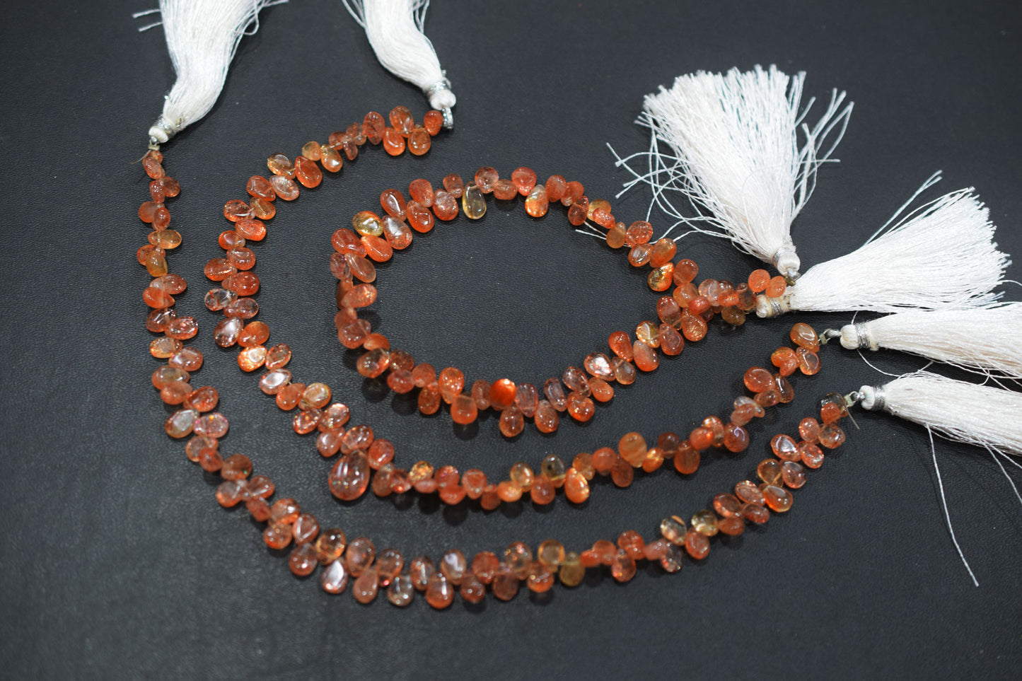 Sunstone Smooth Pear Shape Smooth Briolettes , Sold By Strand , 4x6 - 5x8 mm , 8" ,  17564