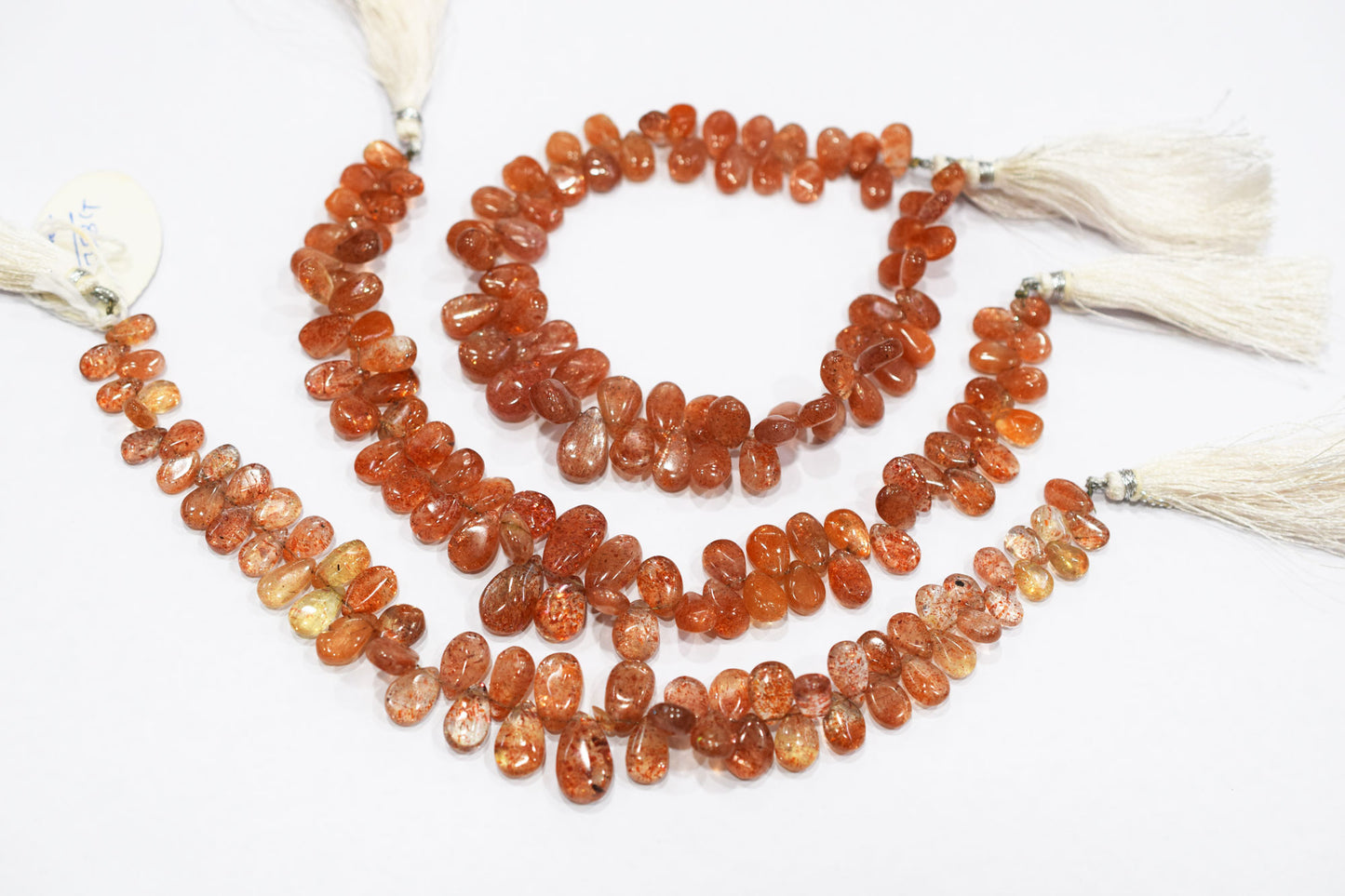 Sunstone Smooth Pear Shape Smooth Briolettes , Sold By Strand , 5x7 - 8x12 mm , 8" ,  17567