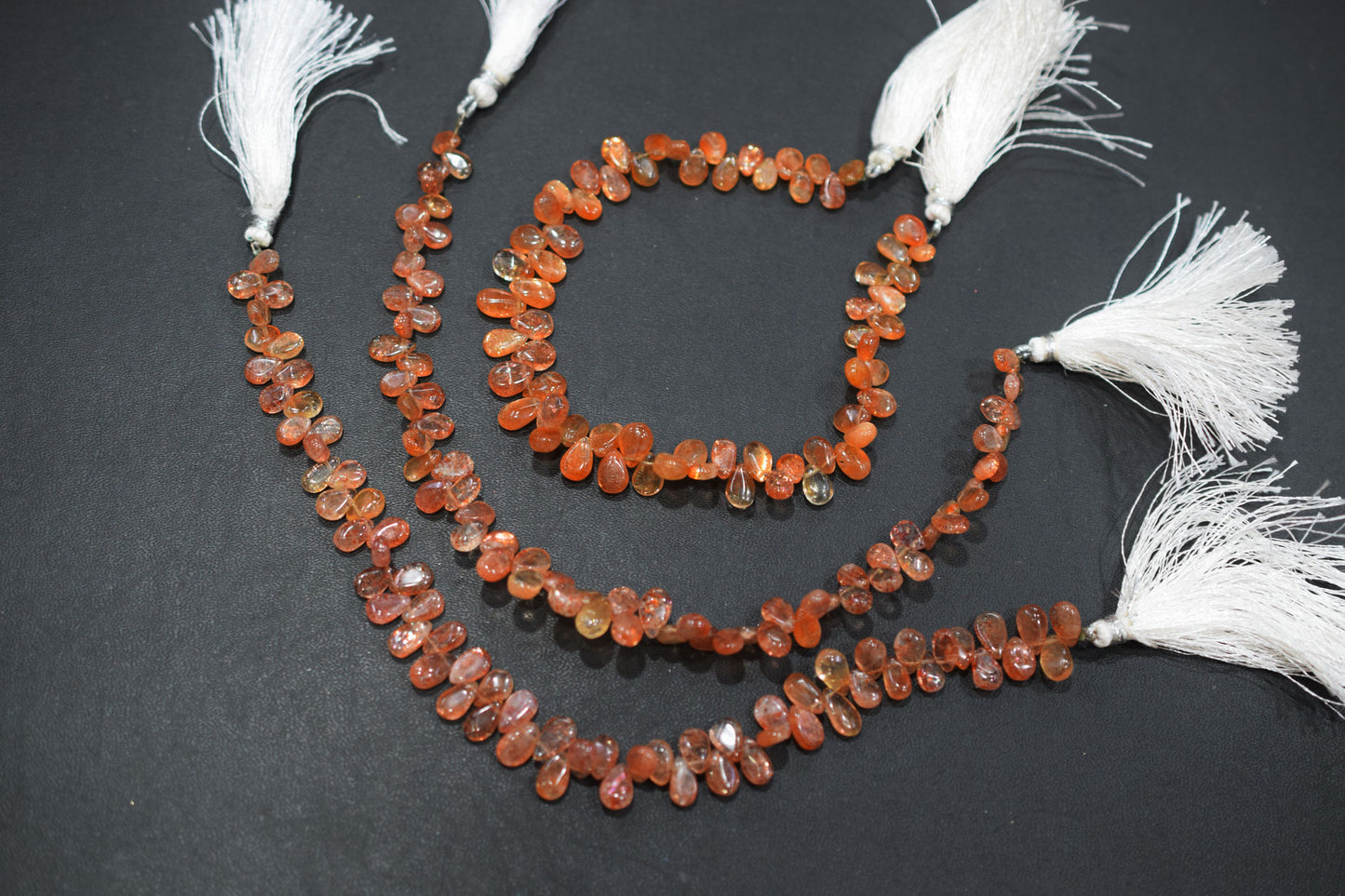 Sunstone Smooth Pear Shape Smooth Briolettes , Sold By Strand , 5x7 - 6x8 mm , 8" , 17568