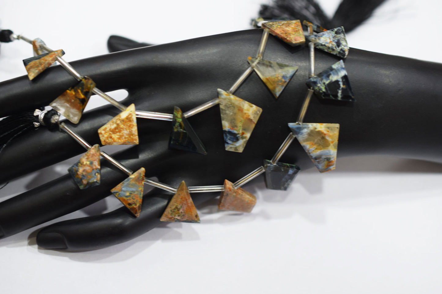 11 Pieces Natural Pietersite Crown Cut Tablets Geometrical Shape Briolettes , Sold By Strand , 12x15 - 14x22 mm , 17839