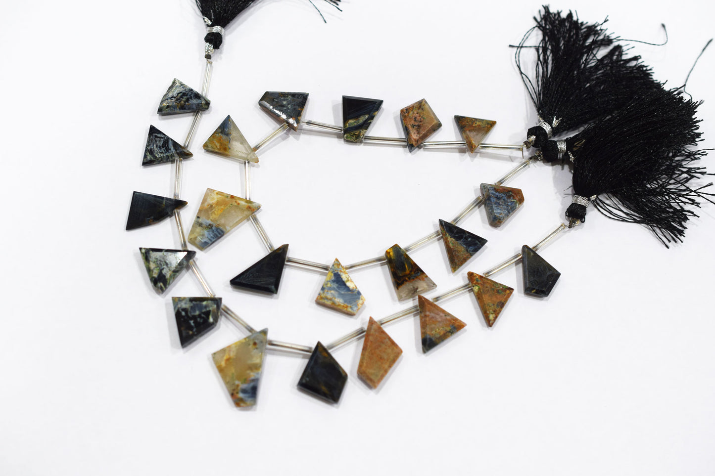 11 Pieces Natural Pietersite Crown Cut Tablets Geometrical Shape Briolettes , Sold By Strand , 12x15 - 14x22 mm , 17839