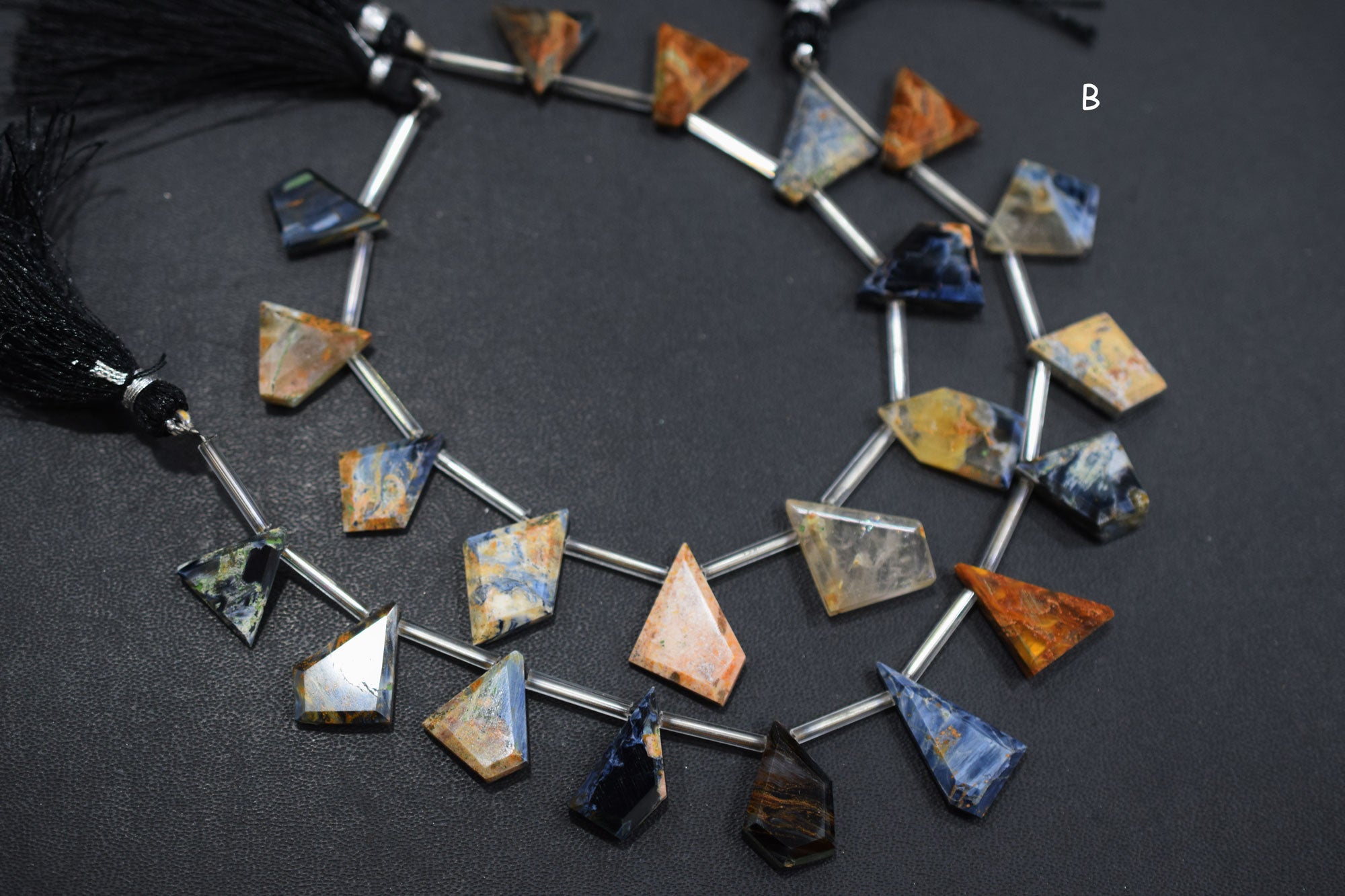 11 Pieces Natural Pietersite Crown Cut Tablets Geometrical Shape Briolettes , Sold By Strand , 13x16 - 14x21 mm , 17840