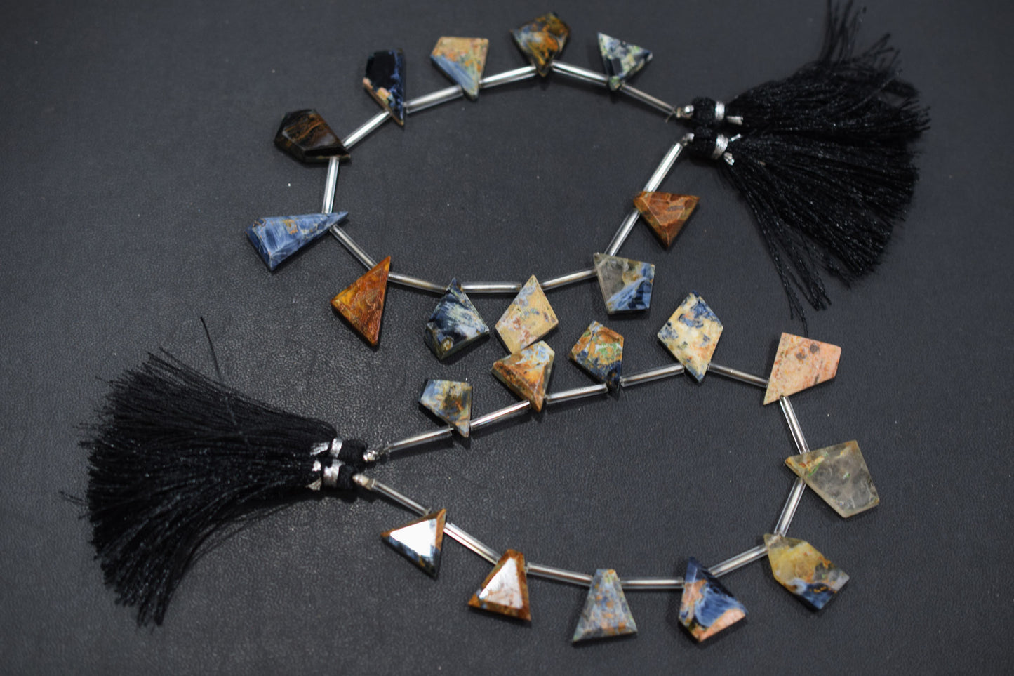 11 Pieces Natural Pietersite Crown Cut Tablets Geometrical Shape Briolettes , Sold By Strand , 13x16 - 14x21 mm , 17840