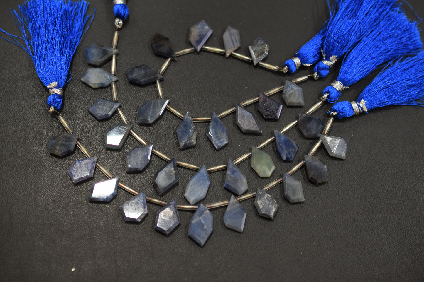 11 Pieces Blue Sapphire Crown Cut Tablets Geometrical Shape Briolettes , Sold By Strand , 9x13-10x18 mm , 17841