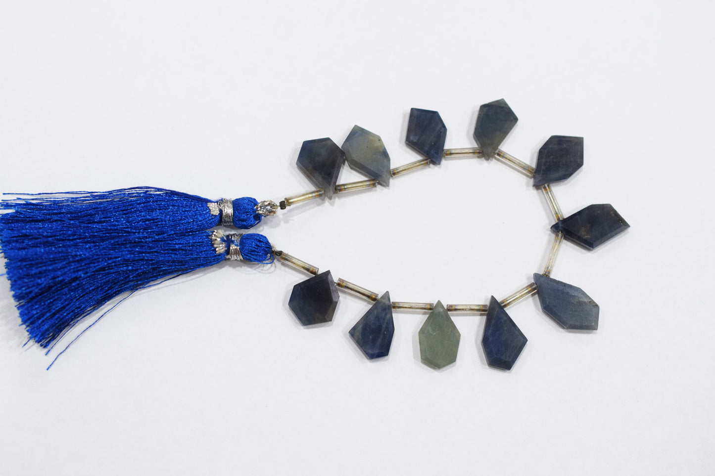 11 Pieces Blue Sapphire Crown Cut Tablets Geometrical Shape Briolettes , Sold By Strand , 9x13-10x18 mm , 17841