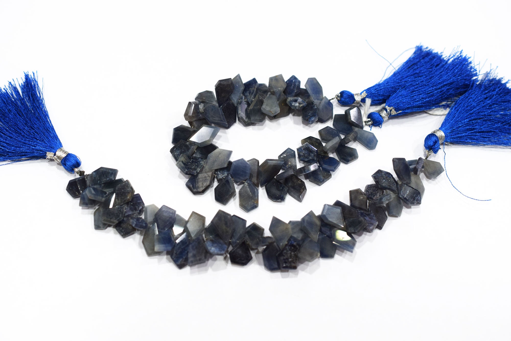 Natural Blue Sapphire Crown Cut Tablets Geometrical Shape Briolettes , Sold By Strand , 8x12 - 10x14 mm , 7 Inches , 17844
