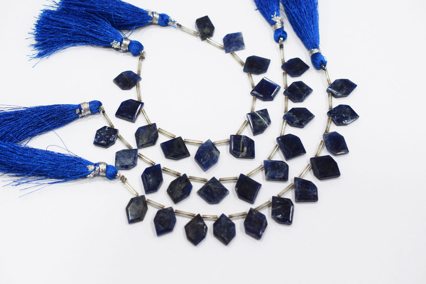 11 Pieces Natural Sodalite Crown Cut Tablets Geometrical Shape Briolettes , Sold By Strand , 10x14 - 12x17 mm , 17845