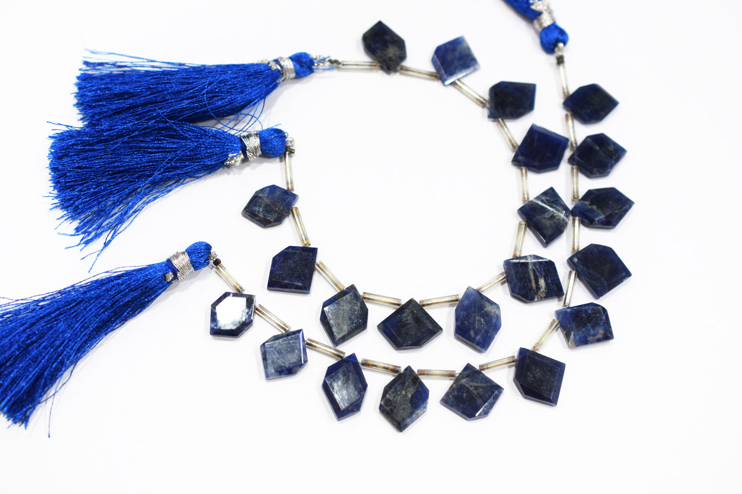 11 Pieces Natural Sodalite Crown Cut Tablets Geometrical Shape Briolettes , Sold By Strand , 10x14 - 12x17 mm , 17845