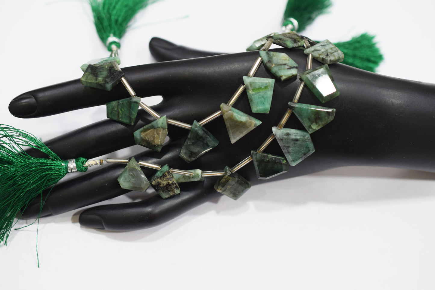 11 Pieces Sakota Emerald Crown Cut Tablets Geometrical Shape Briolettes , Sold By Strand , 10x17 - 14x20 mm , 17848
