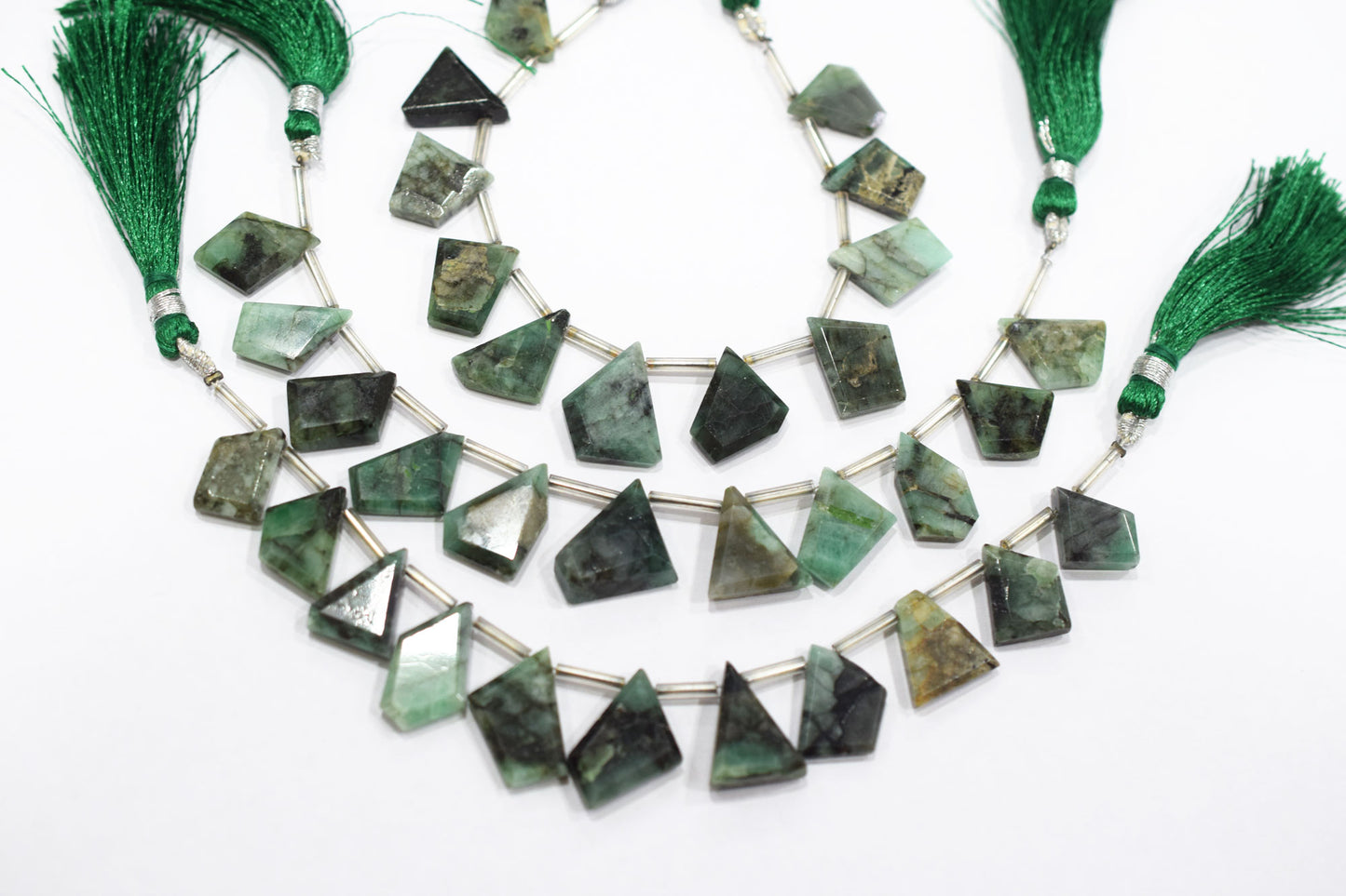 11 Pieces Sakota Emerald Crown Cut Tablets Geometrical Shape Briolettes , Sold By Strand , 10x17 - 14x20 mm , 17848