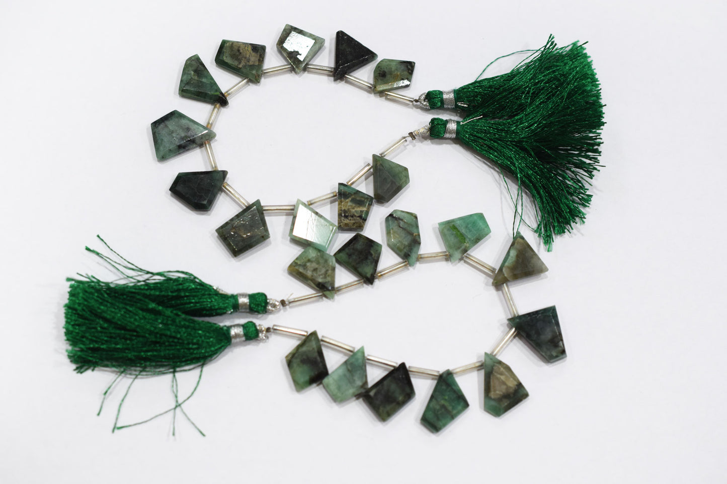 11 Pieces Sakota Emerald Crown Cut Tablets Geometrical Shape Briolettes , Sold By Strand , 10x17 - 14x20 mm , 17848