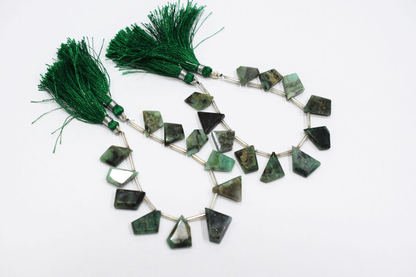 11 Pieces Sakota Emerald Crown Cut Tablets Geometrical Shape Briolettes , Sold By Strand , 10x17 - 14x20 mm , 17848