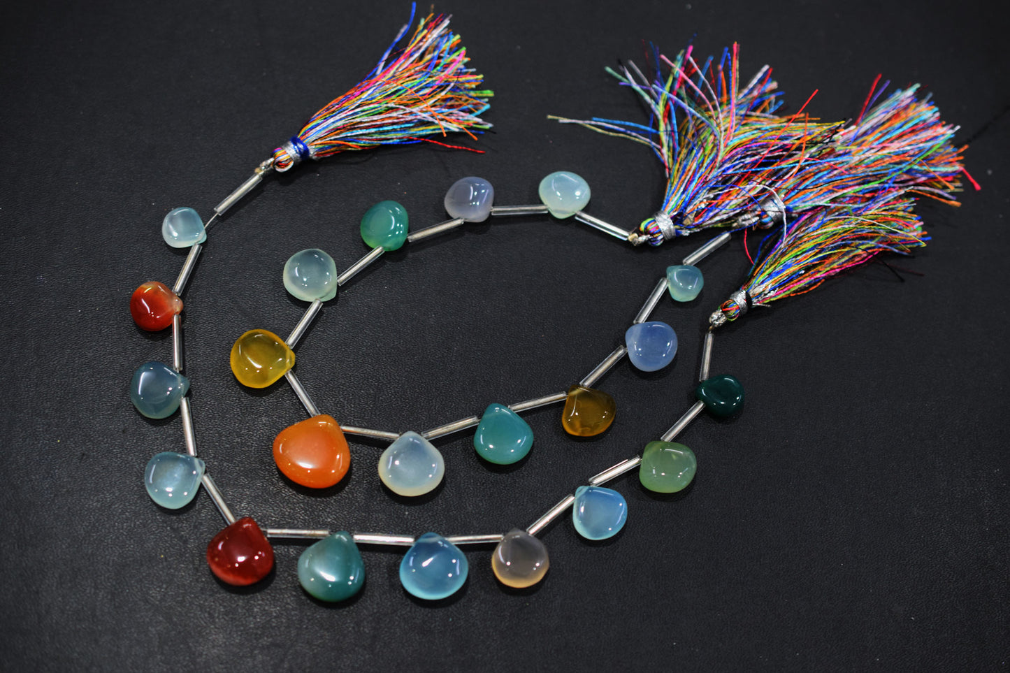 11 Pieces Multi Chalcedony Heart Shape Smooth Briolettes , Sold By Strand , 10x10 - 15x15 mm , 17882