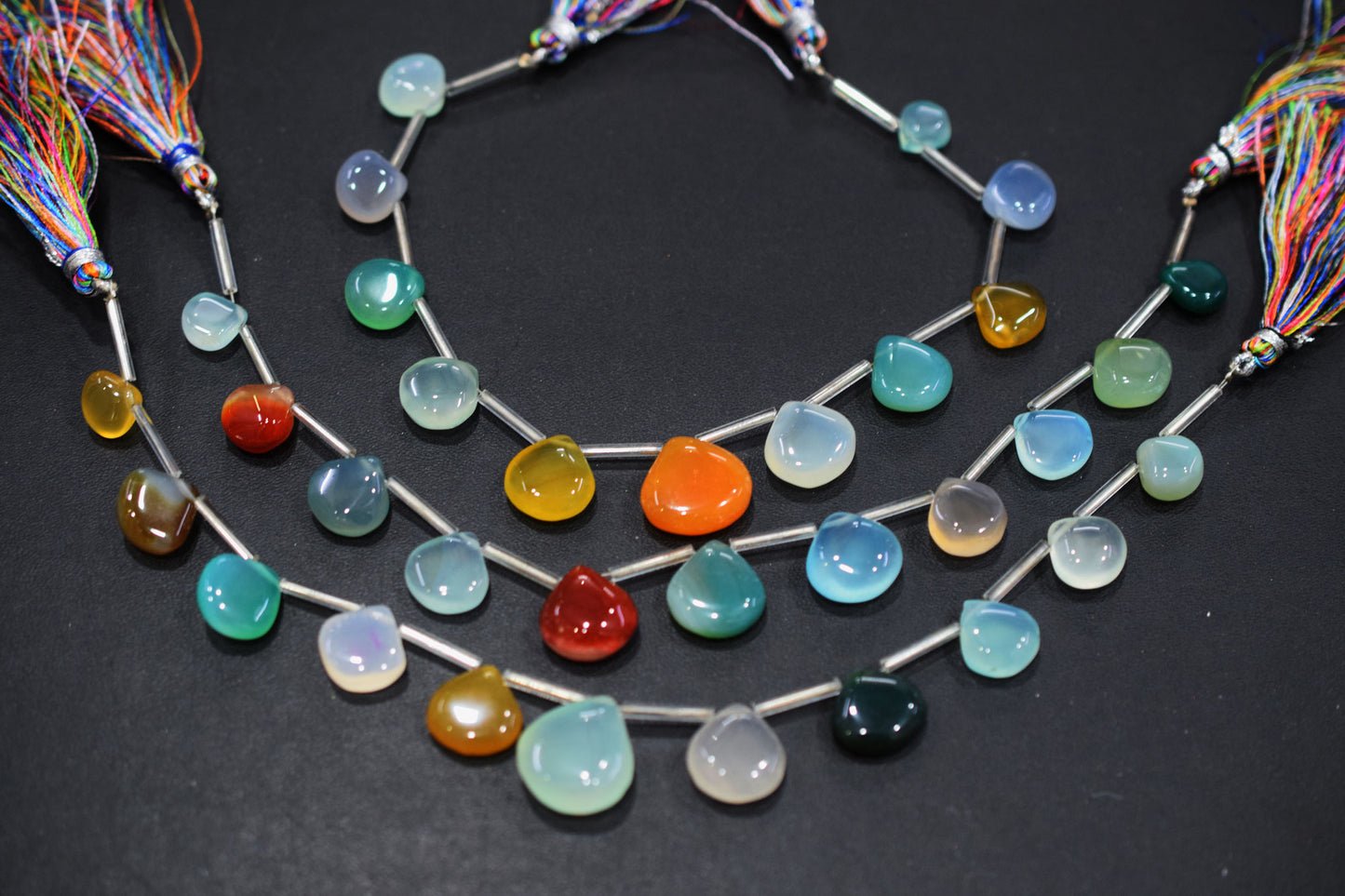 11 Pieces Multi Chalcedony Heart Shape Smooth Briolettes , Sold By Strand , 10x10 - 15x15 mm , 17882