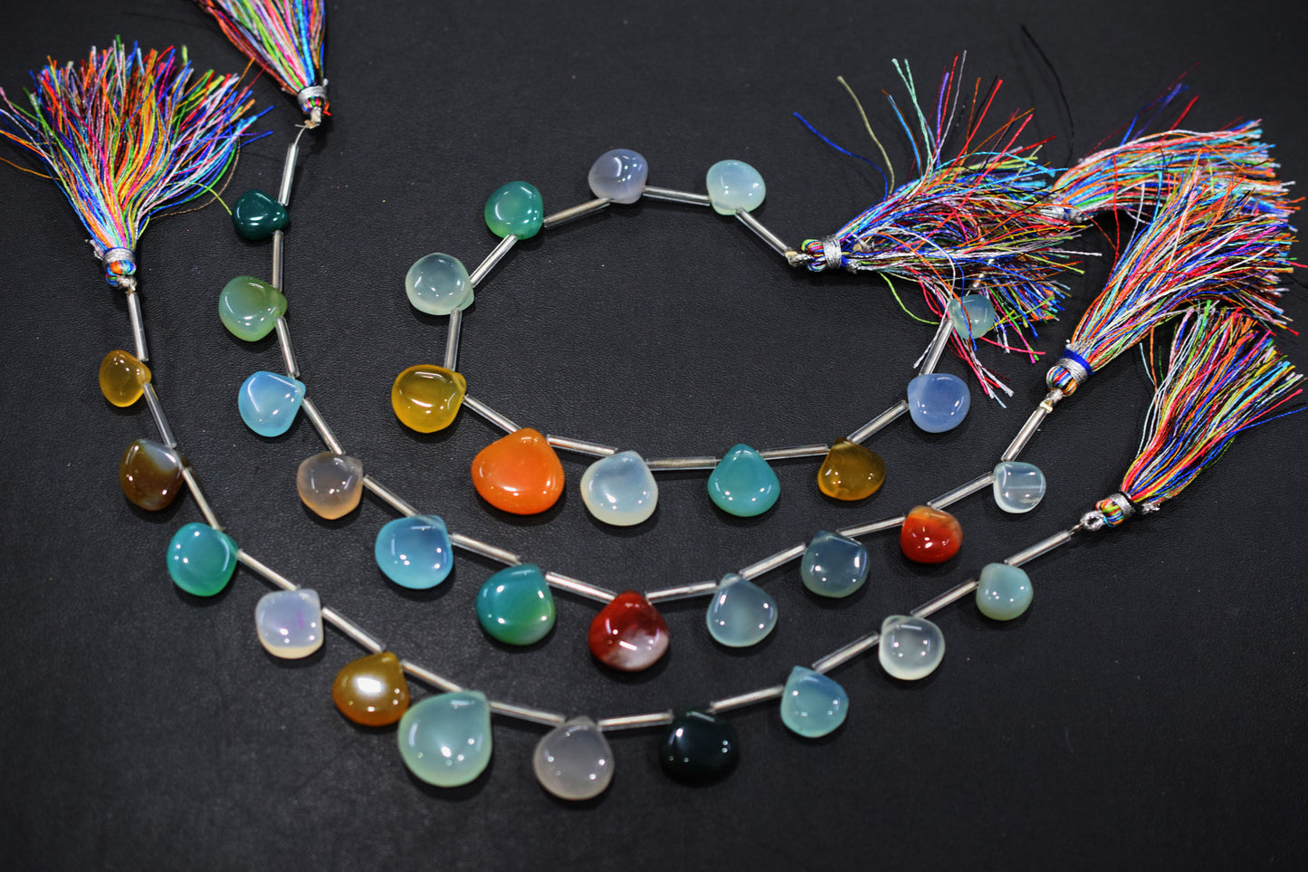 11 Pieces Multi Chalcedony Heart Shape Smooth Briolettes , Sold By Strand , 10x10 - 15x15 mm , 17882