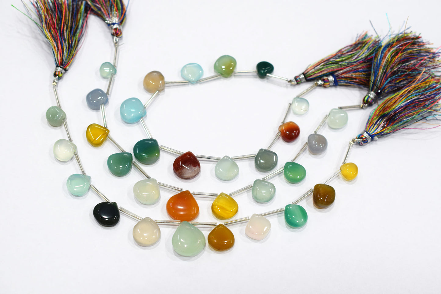 11 Pieces Multi Chalcedony Heart Shape Smooth Briolettes , Sold By Strand , 10x10 - 15x15 mm , 17882