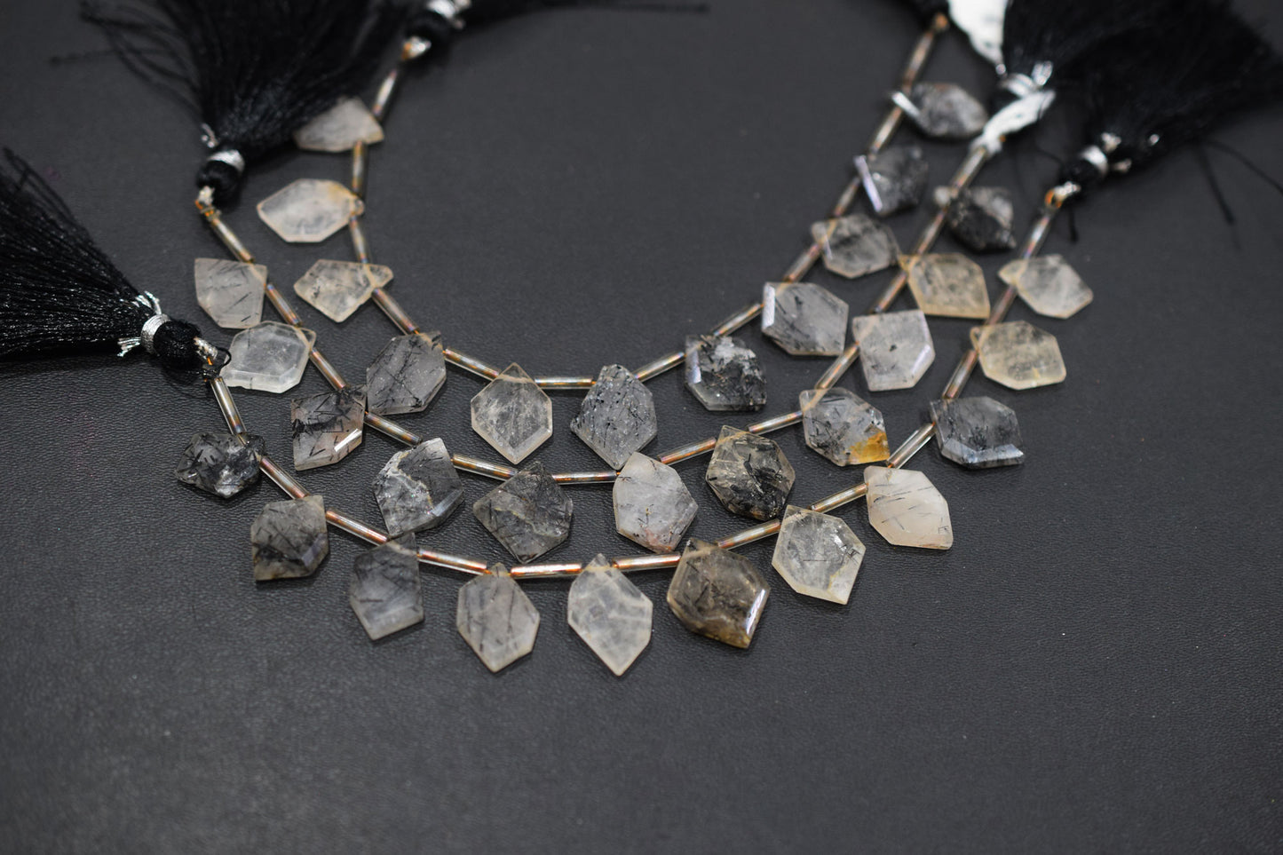 11 Pieces Natural Black Rutile Tablet Cut Geometrical Cut Gemstone , Sold By Strand , 11x14 - 11x17 mm , 17885