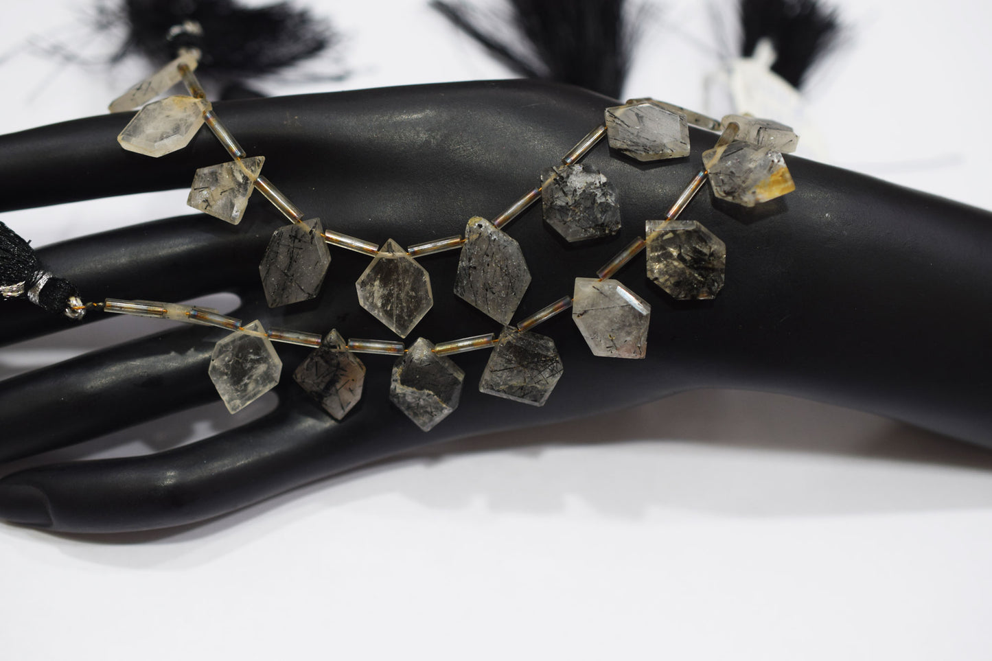 11 Pieces Natural Black Rutile Tablet Cut Geometrical Cut Gemstone , Sold By Strand , 11x14 - 11x17 mm , 17885