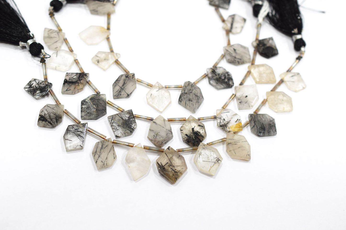 11 Pieces Natural Black Rutile Tablet Cut Geometrical Cut Gemstone , Sold By Strand , 11x14 - 11x17 mm , 17885