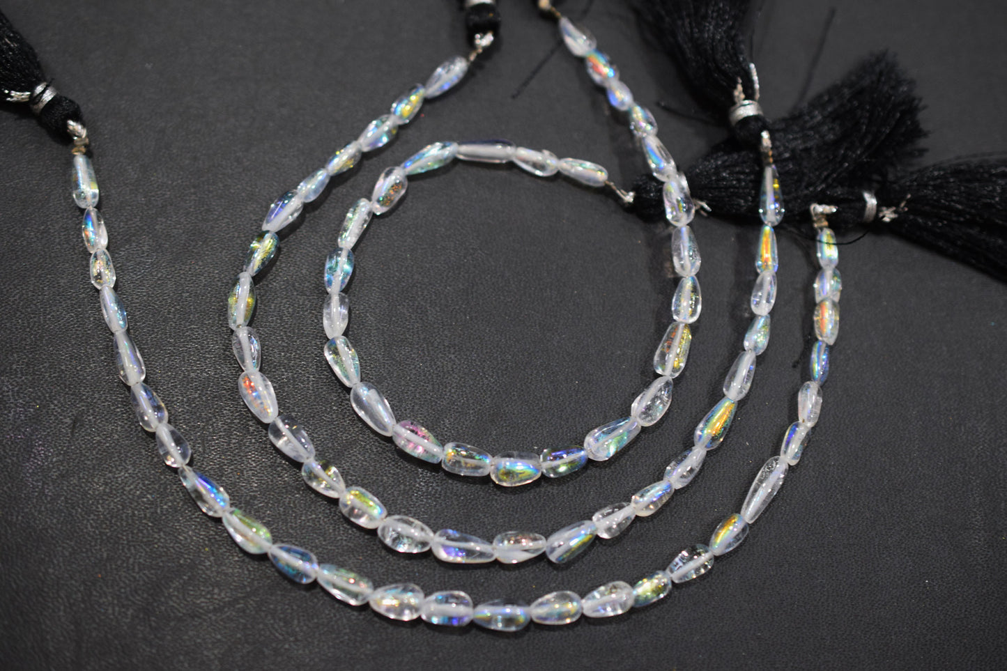 Rustic Metallic Coated Aqua ChalceRustic Metallic Coated Crystal Tear Drops Shape Smooth Gemstone , Sold By Strand , 4x7 - 5x9 mm , 8 Inches , 17900