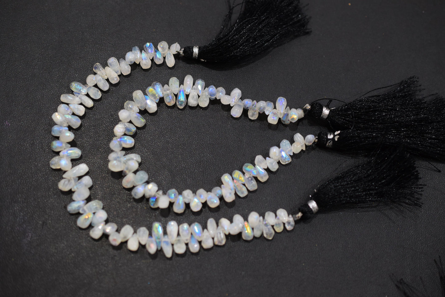 Rustic Metallic Coated Rainbow Moonstone Tear Drops Shape Faceted Briolettes , Sold By Strand , 4x7 - 4.50x8.50 mm , 7", 17902