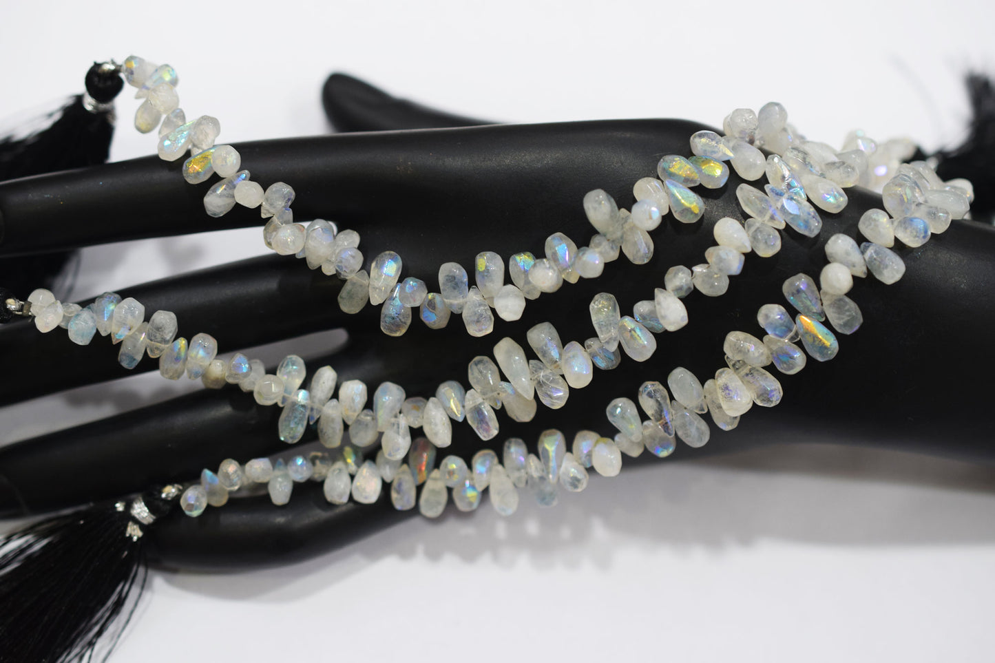 Rustic Metallic Coated Rainbow Moonstone Tear Drops Shape Faceted Briolettes , Sold By Strand , 4x7 - 4.50x8.50 mm , 7", 17902