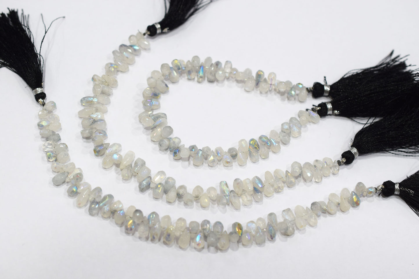 Rustic Metallic Coated Rainbow Moonstone Tear Drops Shape Faceted Briolettes , Sold By Strand , 4x7 - 4.50x8.50 mm , 7", 17902