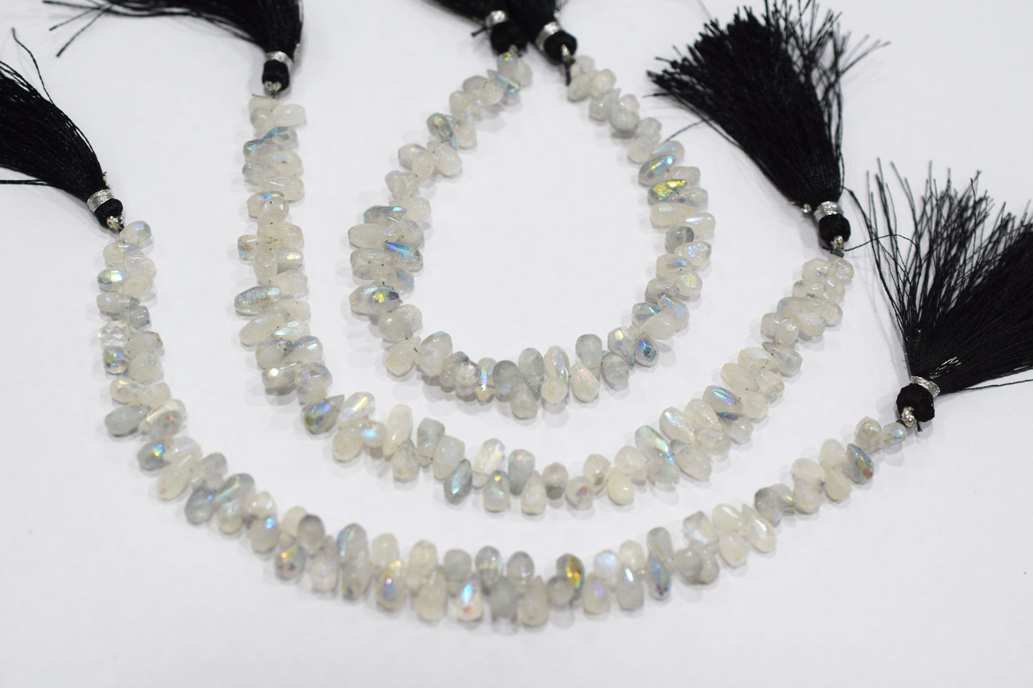 Rustic Metallic Coated Rainbow Moonstone Tear Drops Shape Faceted Briolettes , Sold By Strand , 4x7 - 4.50x8.50 mm , 7", 17902