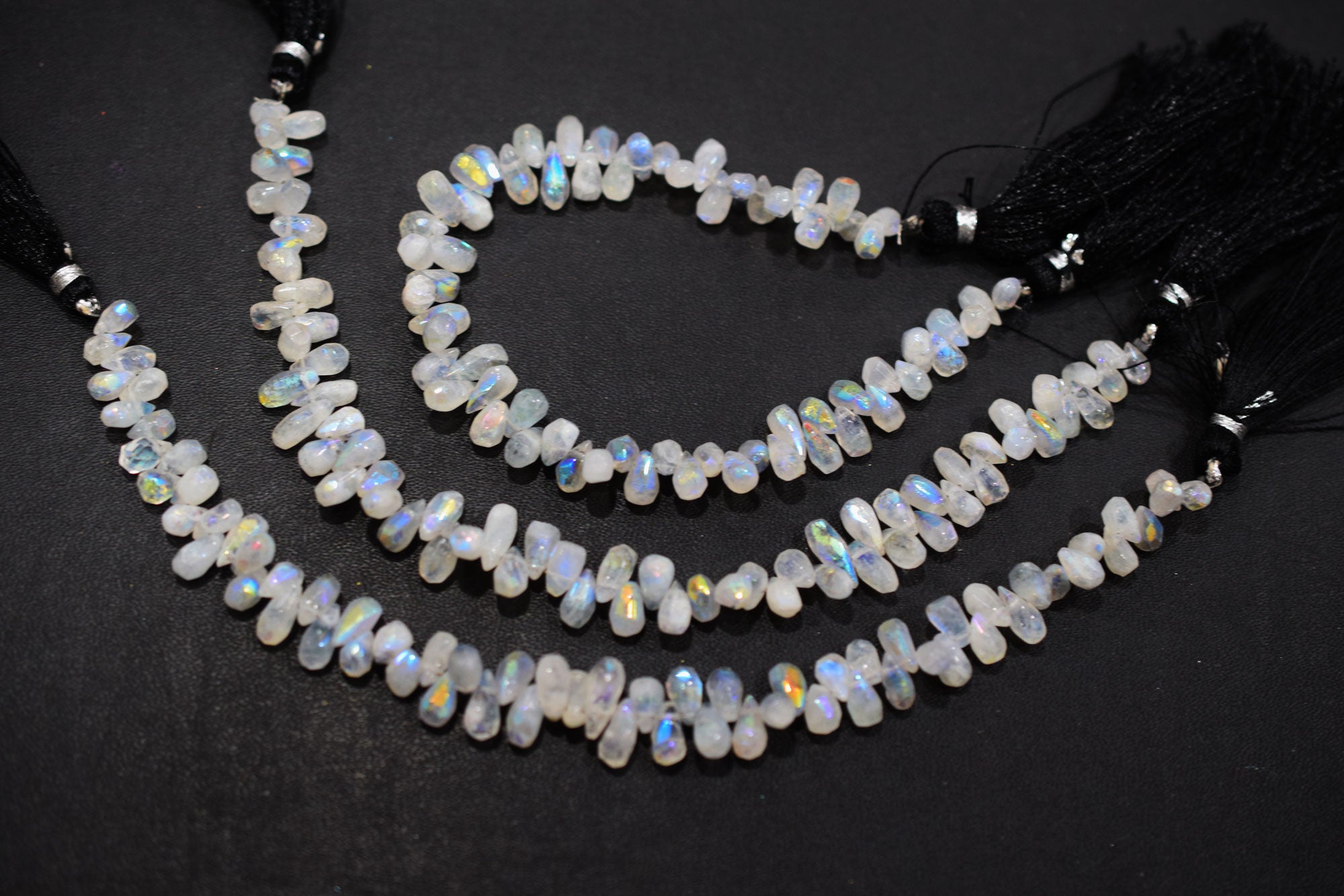 Rustic Metallic Coated Rainbow Moonstone Tear Drops Shape Faceted Briolettes , Sold By Strand , 4x7 - 4.50x8.50 mm , 7", 17902