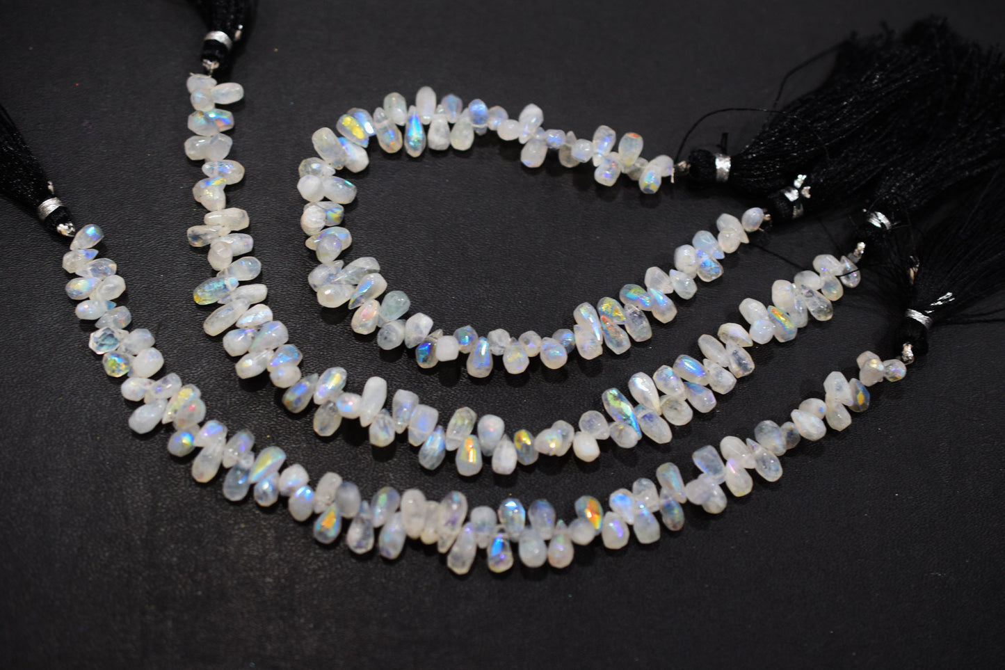 Rustic Metallic Coated Rainbow Moonstone Tear Drops Shape Faceted Briolettes , Sold By Strand , 4x7 - 4.50x8.50 mm , 7", 17902