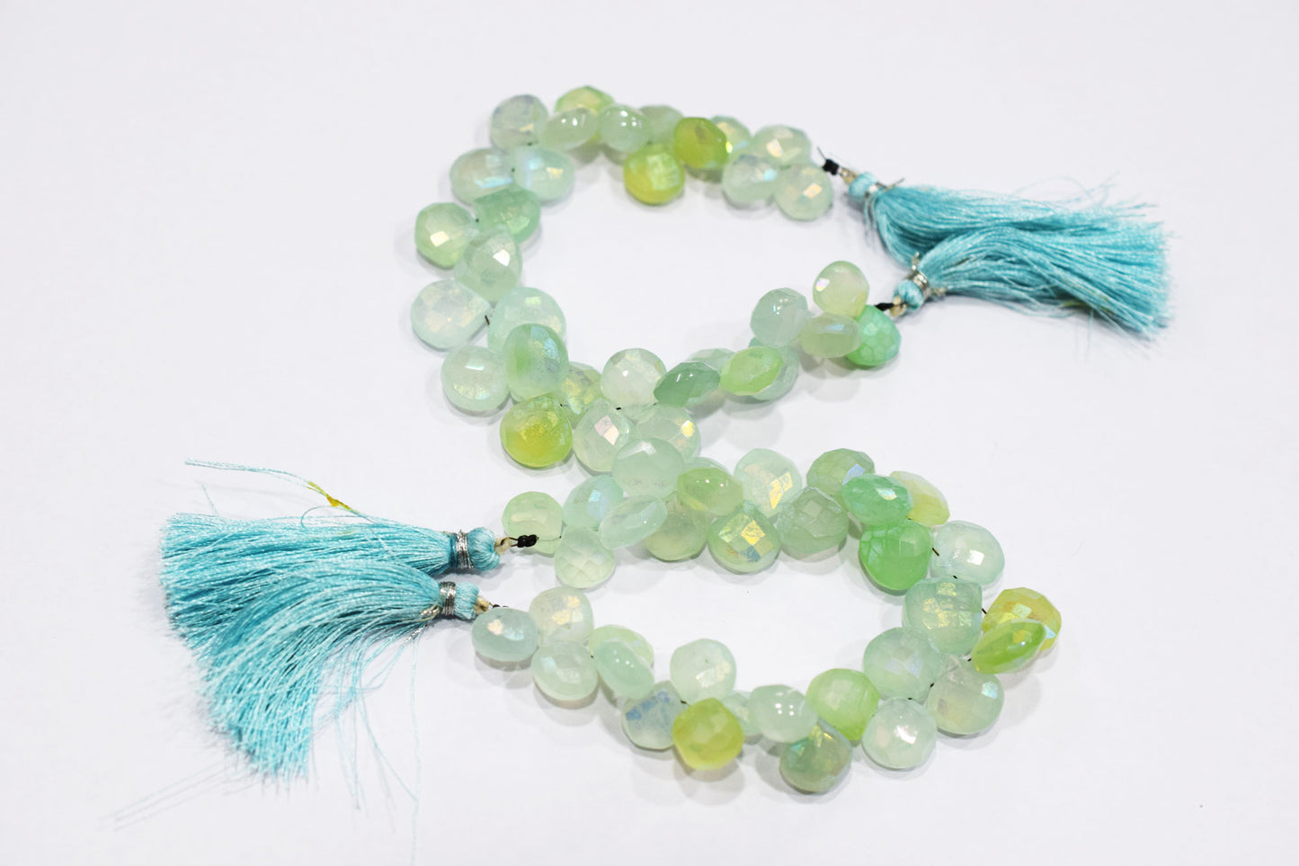 Rustic Metallic Coated Aqua Chalcedony Heart Shape Faceted Briolettes , Sold By Strand , 10x10 - 13x13 mm , 7" , 17904