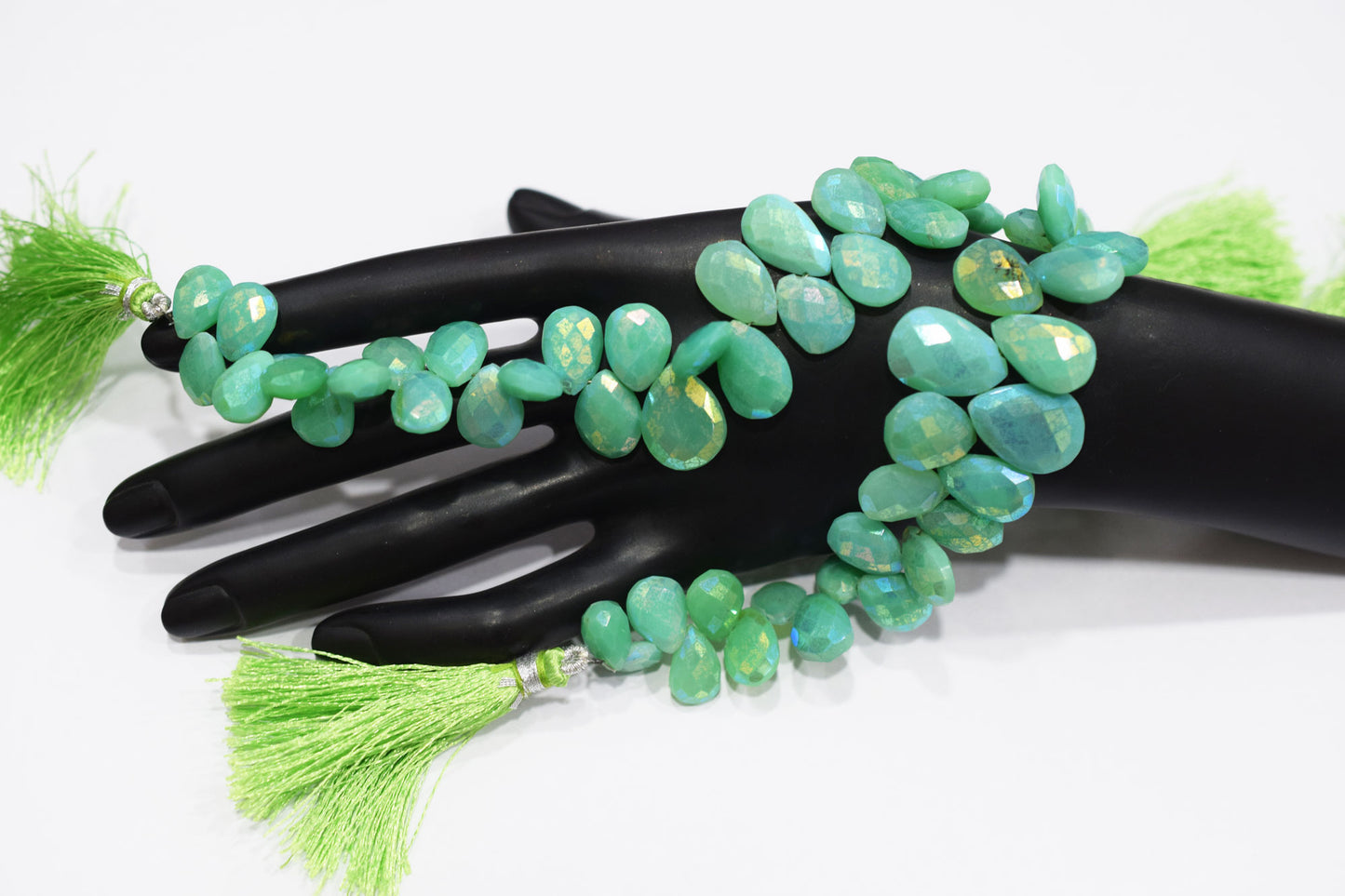 Rustic Metallic Coated Chrysoprase Chalcedony Pear Shape Faceted Briolettes , Sold By Strand , 8x11 - 13x18 mm , 7" , 17906