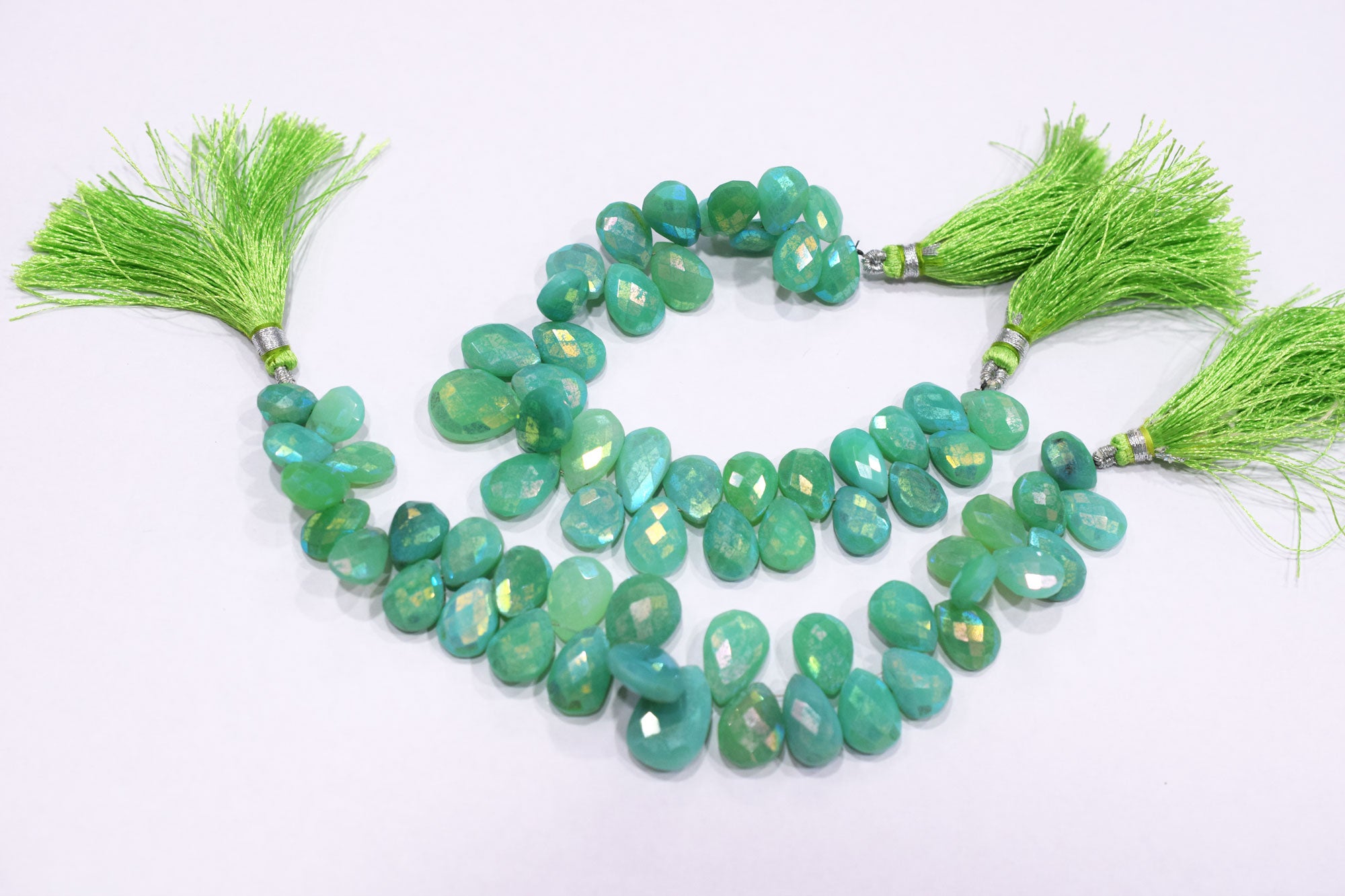 Rustic Metallic Coated Chrysoprase Chalcedony Pear Shape Faceted Briolettes , Sold By Strand , 8x11 - 13x18 mm , 7" , 17906