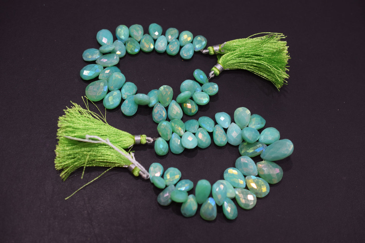 Rustic Metallic Coated Chrysoprase Chalcedony Pear Shape Faceted Briolettes , Sold By Strand , 8x11 - 13x18 mm , 7" , 17906