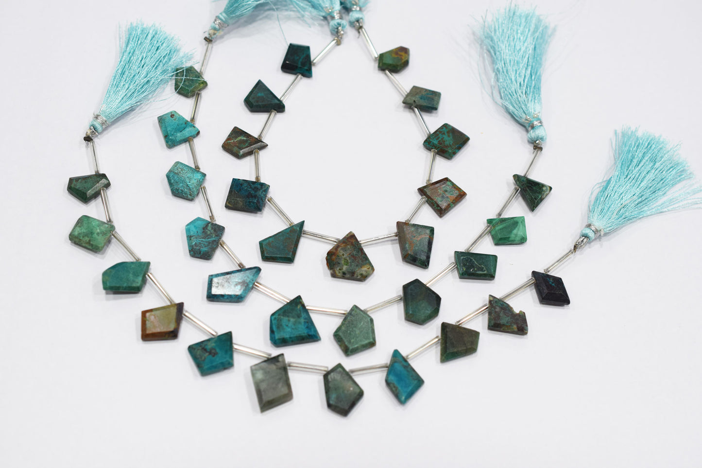 11 Pcs In A Strand Chrysocolla Crown Cut Tablets Beads , Sold By Strand , 12x14 - 13x17 mm , 18146