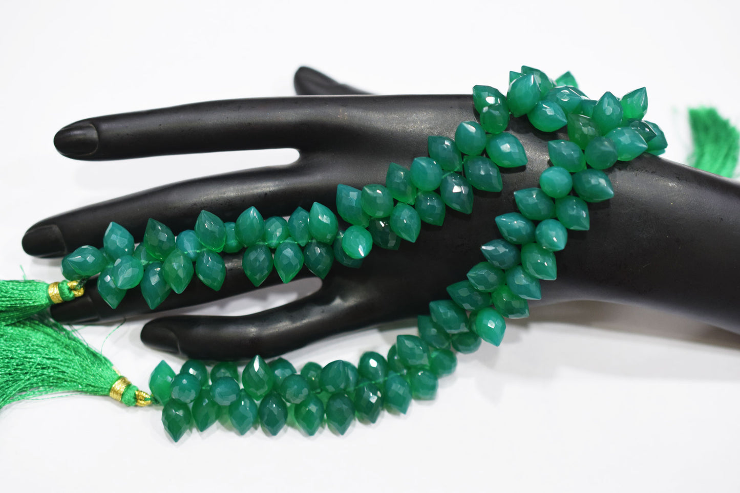 Natural Green Onyx Dew Drops Shape Beads , Sold By Strand , 7x11 - 7x12 mm , 8 Inches , 18339