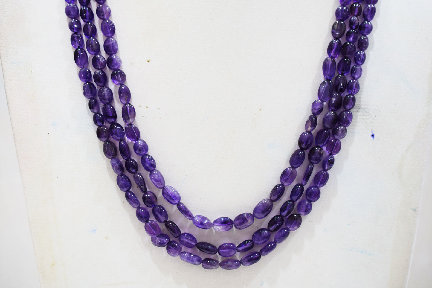 3 Lines Amethyst Smooth Oval Nuggets Shape Beads Necklace With Adjustable Tussle , 5.50x6.50 - 7x10 mm , 16" - 18", 18534