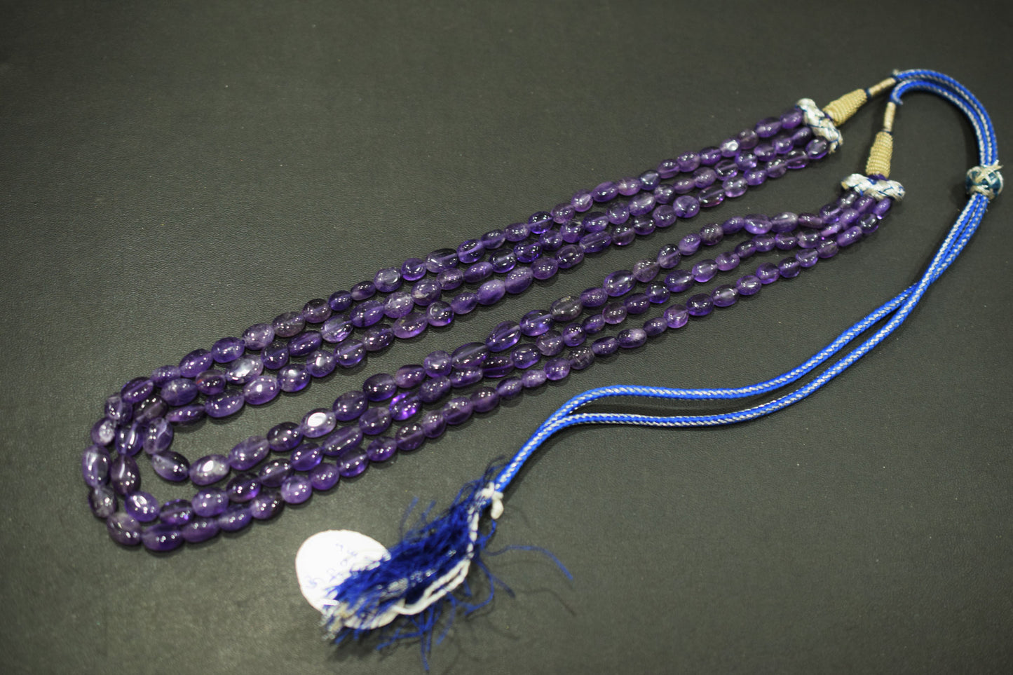 3 Lines Amethyst Smooth Oval Nuggets Shape Beads Necklace With Adjustable Tussle , 5.50x6.50 - 7x10 mm , 16" - 18", 18534