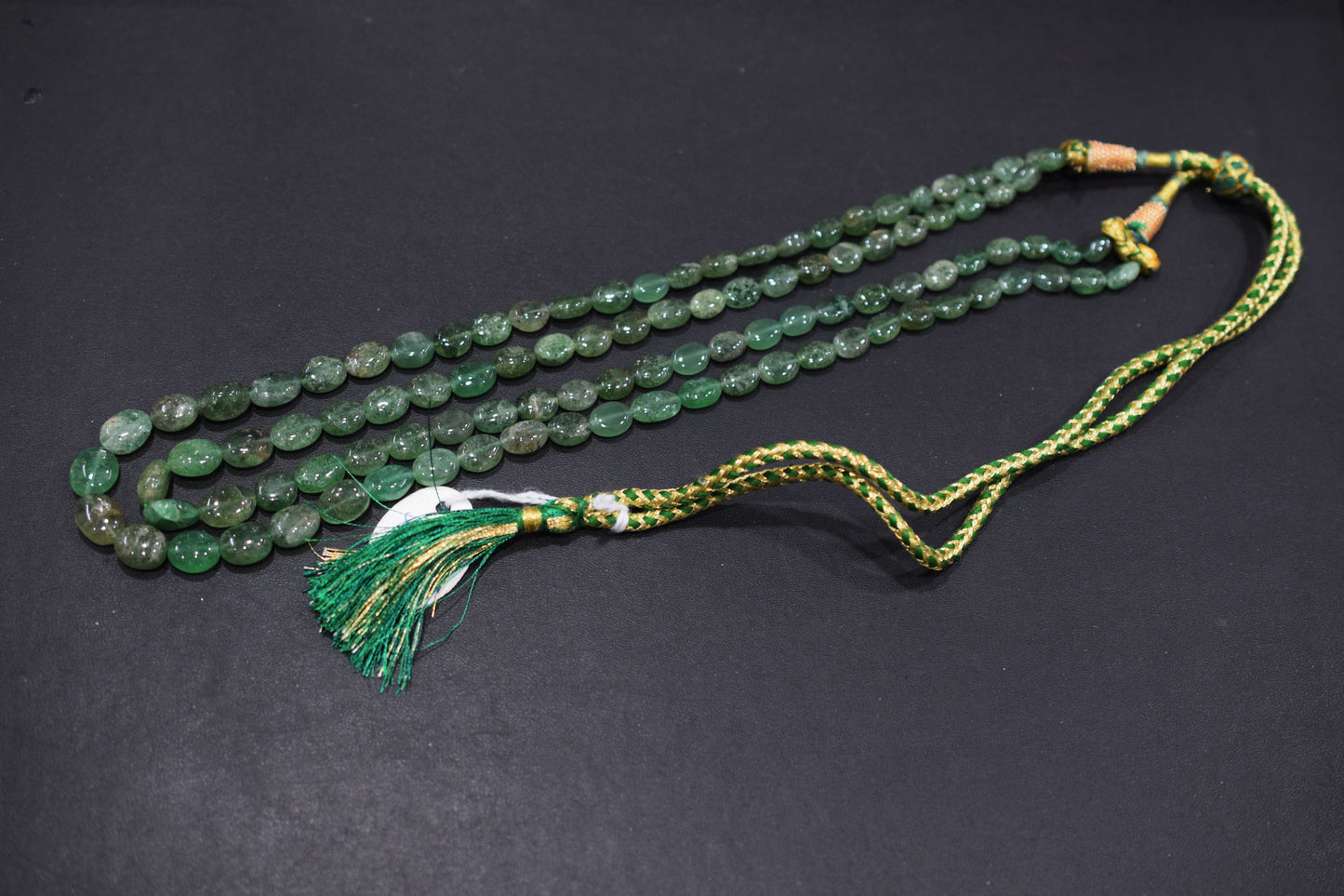 2 Lines Green Strawberry Smooth Oval Nuggets Shape Beads Necklace With Adjustable Tussle , 5.50x6.50 - 9x12 mm , 18" - 20", 18536