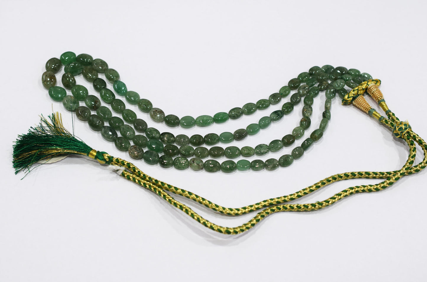 2 Lines Green Strawberry Smooth Oval Nuggets Shape Beads Necklace With Adjustable Tussle , 5.50x6.50 - 9x12 mm , 18" - 20", 18536