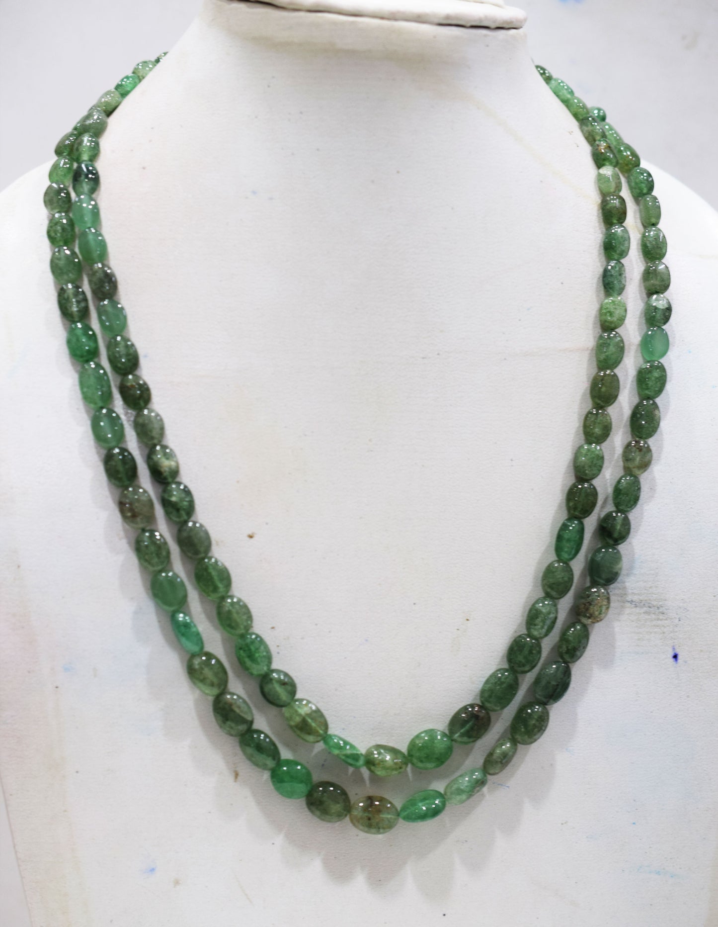 2 Lines Green Strawberry Smooth Oval Nuggets Shape Beads Necklace With Adjustable Tussle , 5.50x6.50 - 9x12 mm , 18" - 20", 18536