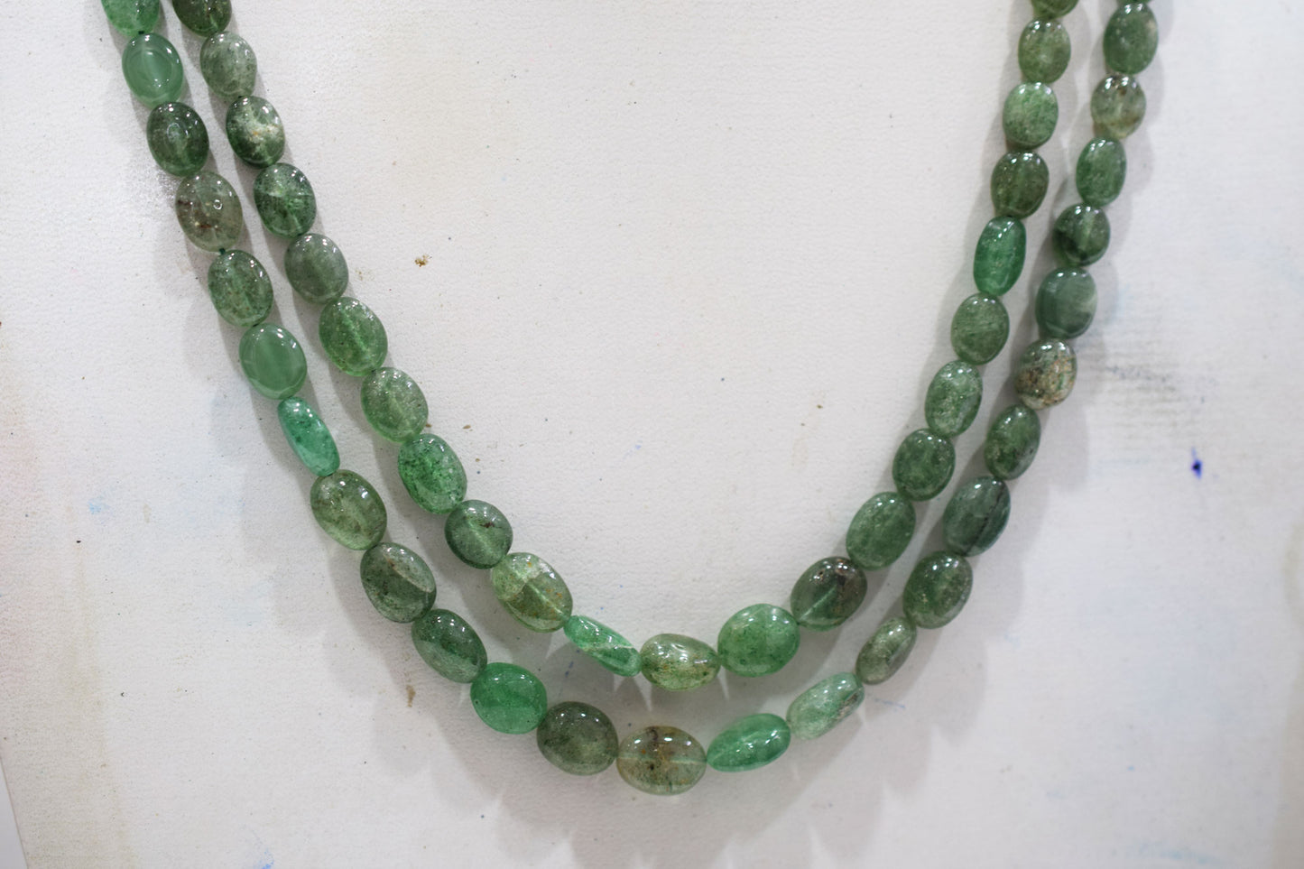 2 Lines Green Strawberry Smooth Oval Nuggets Shape Beads Necklace With Adjustable Tussle , 5.50x6.50 - 9x12 mm , 18" - 20", 18536