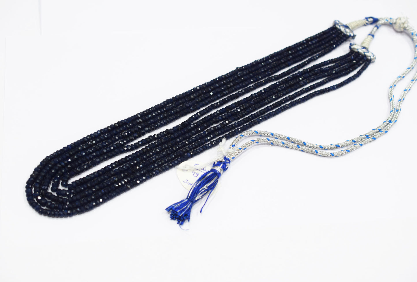 5 Lines Dyed Corundum Sapphire Rondelle Shape Faceted Necklace With Adjustable Tussle , 3.50 - 5.00 mm , 17" - 20", 18540