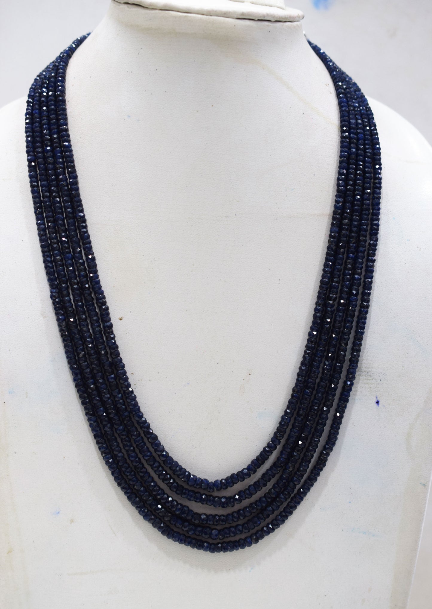 5 Lines Dyed Corundum Sapphire Rondelle Shape Faceted Necklace With Adjustable Tussle , 3.50 - 5.00 mm , 17" - 20", 18540