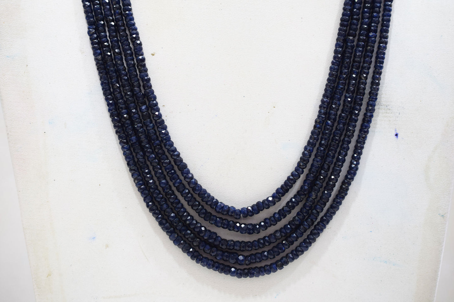 5 Lines Dyed Corundum Sapphire Rondelle Shape Faceted Necklace With Adjustable Tussle , 3.50 - 5.00 mm , 17" - 20", 18540